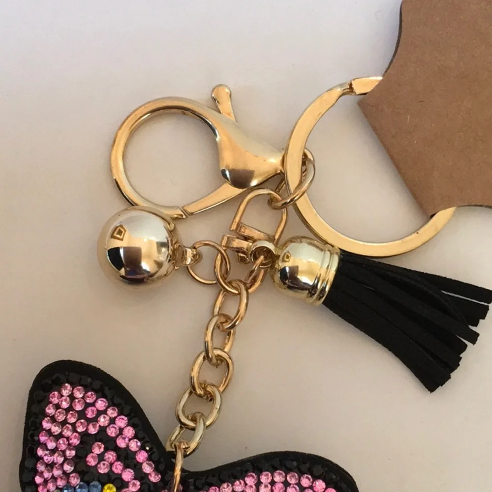 Halloween! Shiny Whimsical Girl Rhinestone Skull Keychain NWT